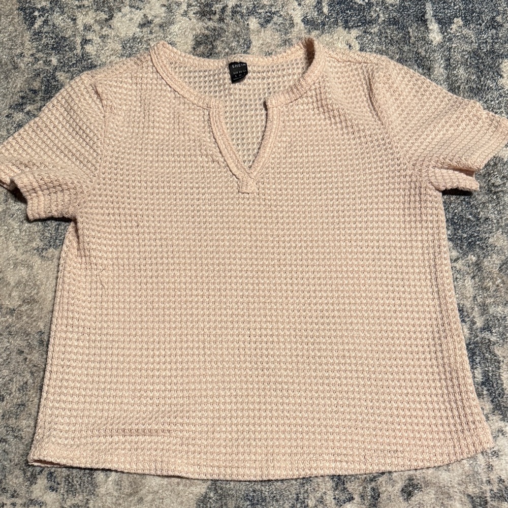 SHEIN Light Pink Textured Short Sleeve Top